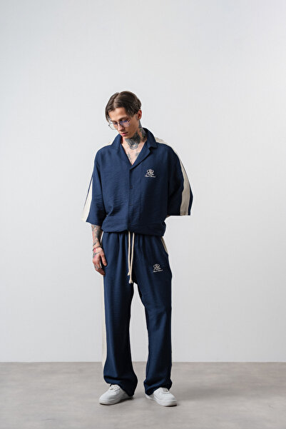 Respire Set cămașă și pantaloni pentru bărbați, cu broderie District, mânecă ...