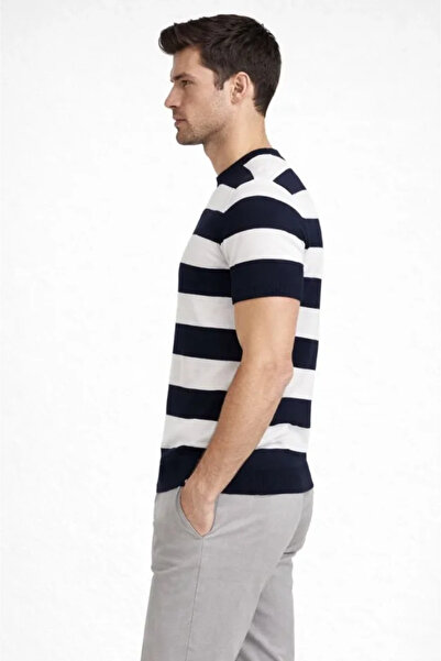 civetta Men's T-Shirt Striped Knitwear Woven Crew Neck T-Shirt - Black