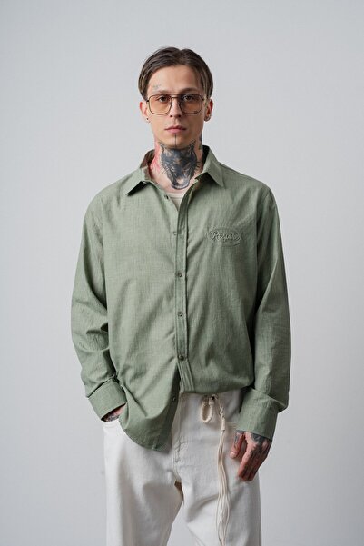 Respire Muška Vezena košulja dugih rukava Oversize kroj kaki boje