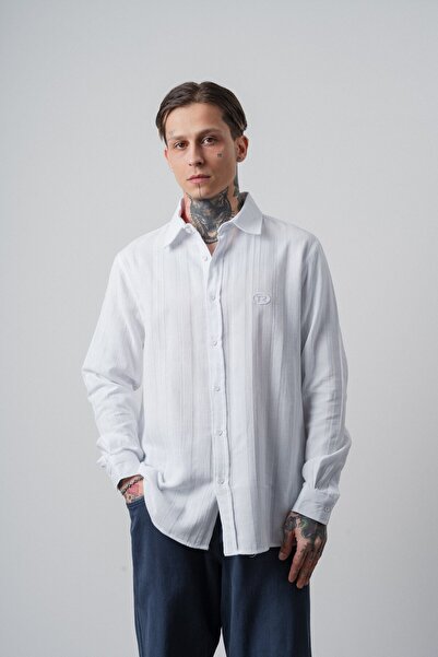 Respire Cămașă pentru bărbați, cu mânecă lungă, cu broderie, din muselină sup...