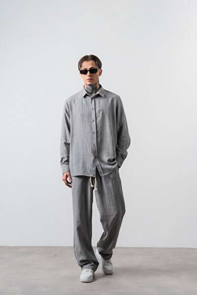 Respire Set cămașă și pantaloni pentru bărbați, brodat cu R, supradimensionat...