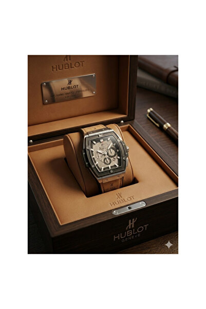 LAOBANX ساعة كرونوغراف – علبة مربعة الشكل مع سوار بني (مع علبة)