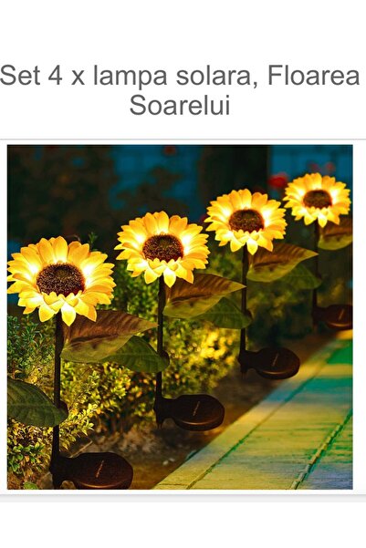 arwil Set of 4 Solar LED Sunflower Garden Lights, Automatic Lighting with Sensor