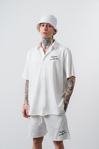 Respire Ανδρικό σετ σορτς πουκάμισο Res Club Written oversized εκρού