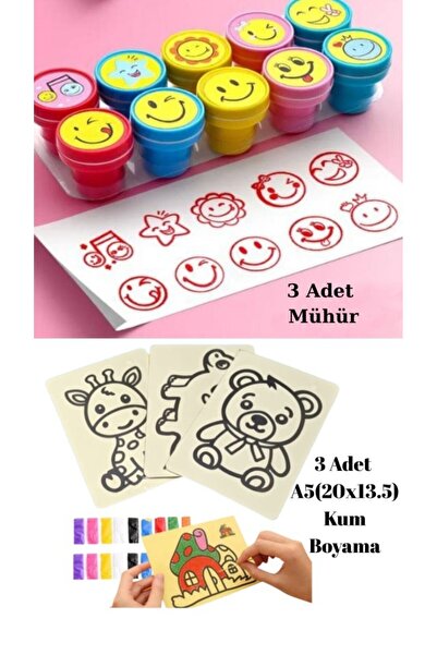 Nostaljik Lezzetler Nostaljik Mühür 3 Adet ve Kum Boyama Seti 3 Adet A5 Boyut...