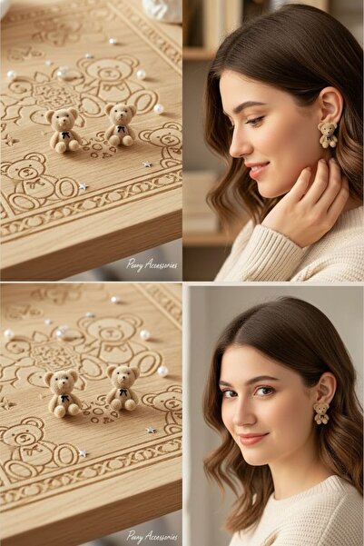 Perry Accesories Brown Teddy Bear Plush Earrings Tiny Teddy Bear Earrings Bro...