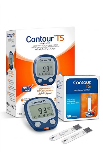 CONTOUR مجموعة جهاز قياس نسبة السكر في الدم + علبة شرائط (50 شريط) كونتر تي اس