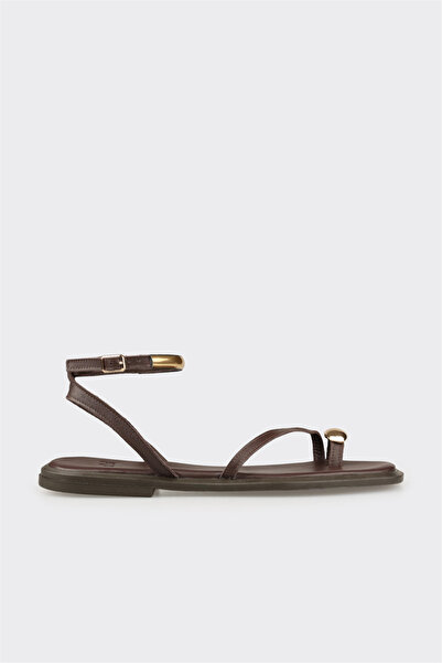 Elle Shoes Kahve Deri Kadın Sandalet