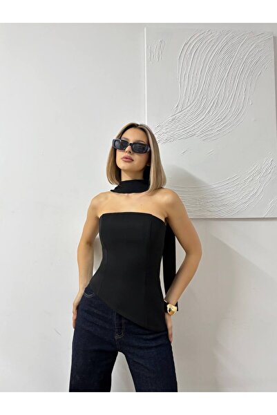 MODA DURAĞI Women's Strapless Back Adjustable Blouse Black