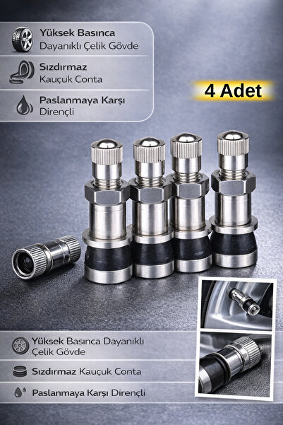 Hane Dostu Çelik Sibop 4’lü Set Oto Lastik Sibobu Metal Hava Paslanmaz Dayanı...