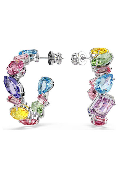 Swaroski Gema hoop earrings Asymmetrical design, Mixed cuts, Small, Multicolo...