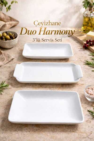 Çeyizhane Duo Harmony 3'lü Servis Seti & Hediyelik & Çeyizlik & Günlük Kullanım