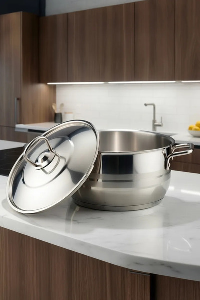 Generic Stylish 24 cm Stainless Steel 18/10 Single Stock Pot with Lid | Mirro...