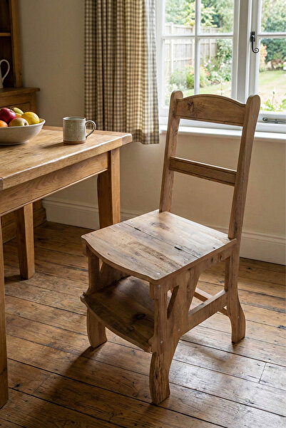 mutfy Ahşap 3 Basamak Merdiven - Portatif Demonte ve Ergonomik Ev Tipi Sandal...