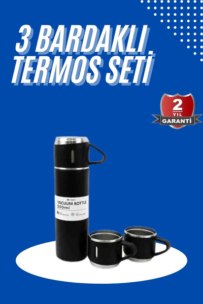 Epilons Termos set od 3 delova, stakleni set, otporan na toplotu, crni, od ne...