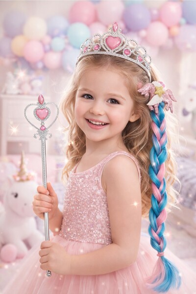 Laviyosa Set de accesorii pentru păr cu coroană, baghetă și împletitură de pr...