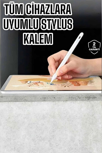 Genel Markalar Dokunmatik Kalem Beyaz Şarjlı Yedek Uçlu Android Ve İos Uyumlu