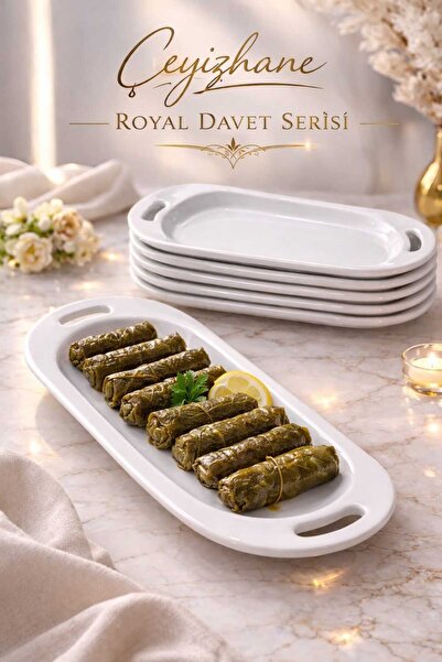 Çeyizhane Royal Davet Serisi Beyaz Servis Sunum Tabağı & Şık Tasarım Premium ...