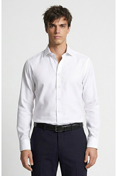 Network Non-Iron Beyaz Jakarlı Gömlek