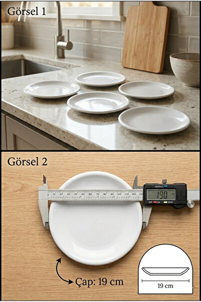 BİODATA Eko 19cm 8"inch Sade Beyaz Servis Tabak 12 Adet | Cafe & Restoran Ser...