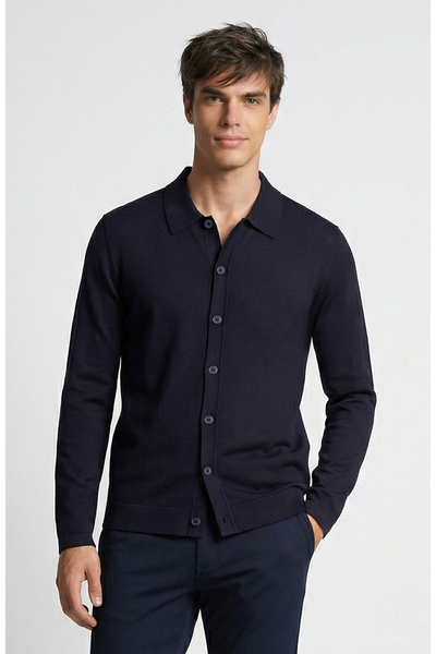 Network Limited Lacivert İpek Karışımlı Triko Gömlek
