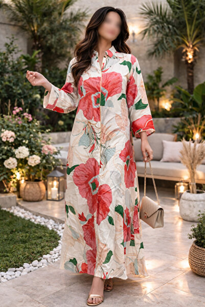 THOGUE Long women's jalabiya decorated with a Floral Print