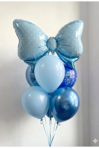 Çemrek Süs Parti Blue Bow Balloon Bunch 7 Pieces