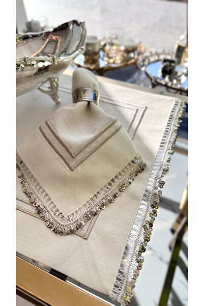 elithomebysengul Dantel İşlemeli Lüks Peçete ve Amerikan Servis