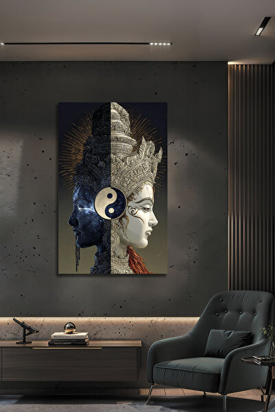 B&G DESIGN Yin Yang Yüz Figürlü Modern Tasarım 4mm Temperli Spiritüel Dekorat...