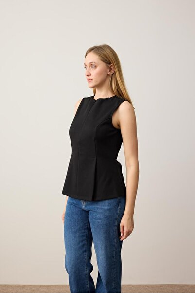 Jimmy Key Siyah Dar Kesim Bisiklet Yaka Örme Bluz