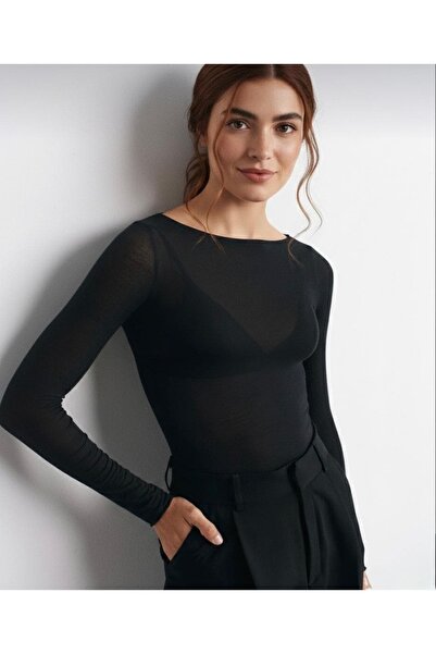 Veni Life Прозора кашемірова блузка з довгими рукавами та круглим вирізом