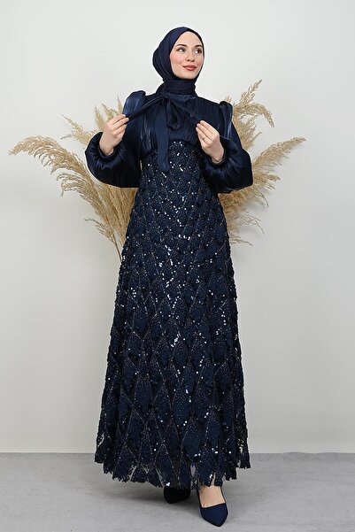 GİYZAMİLA Eflisya İşleme Abiye Lacivert