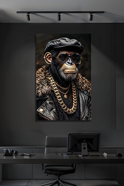 B&G DESIGN Decor maimuță cool cu ochelari și lanț, tablou decorativ din sticl...