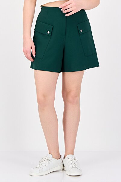 Maje Women Pleated Basic Shorts, Dark Green