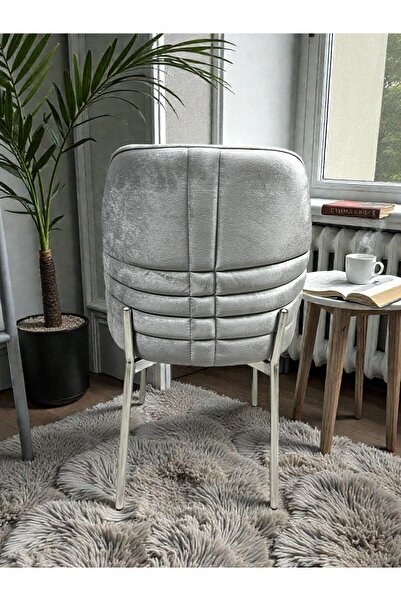 MSY HOME 2 Kişilik Monaco Stil Krom Ayaklı Gri Kumaş Modern Sandalye Seti