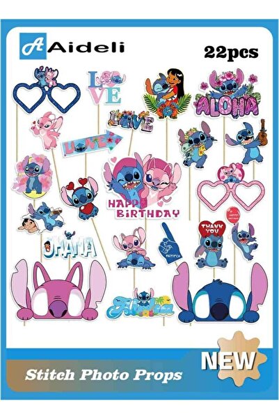 Aideli 22-Piece Disney Stitch and Angel Photo Booth Props Set
