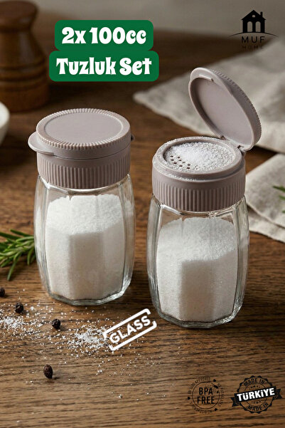 MUF HOME 2-Piece Premium Polygonal Salt Shaker Glass Spice Container Set - Pr...