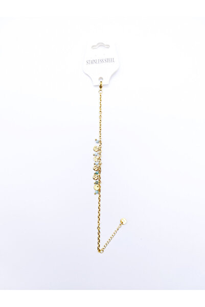 Nearsis Çelik Pullu Sıralı,Turkuaz Taşlı Charm Zincir Bileklik