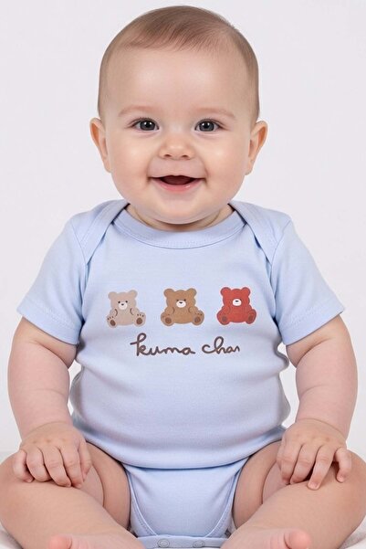 ARDY Baby Boy Colorful Teddy Bear Printed Badi Short Sleeve Bodysuit Blue 3/1...