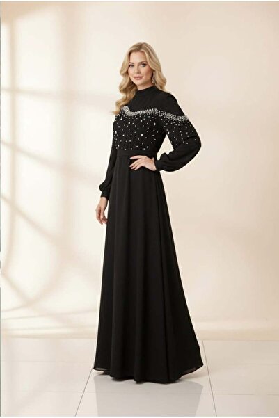 hakimoda فستان سهرة من الشيفون من إلشين باللون الأسود