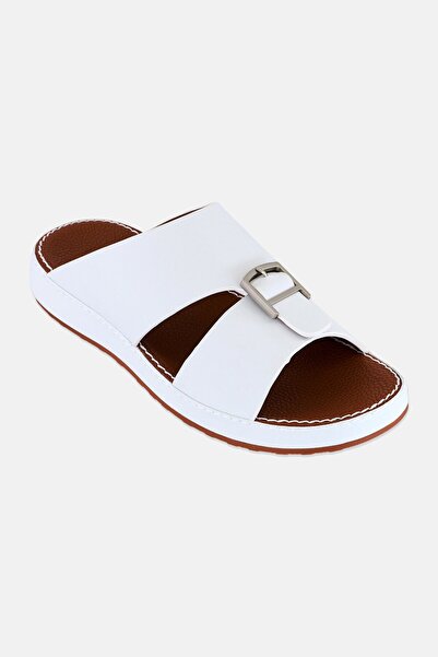 London Fog Men Slip On Arabic Sandals, White