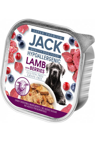 Jack Hrană antialergic pentru câini PREMIUM cu miel și fructe de pădure, 150g