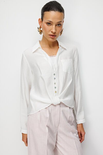 Ekol Yakası Dantel Detaylı Büzgülü Bluz
