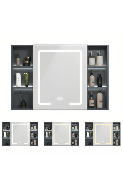 Generic 80cm LED Bathroom Mirror Cabinet with Defogger, 3 Color Lights