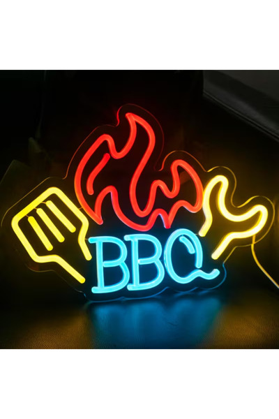 Slasa BBQ Neon Sign 28x42 cm Multicolor LED Wall Decor with 6 mm Acrylic Base