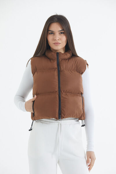 Space Fashion Women's Tan Cropped Puffer Vest