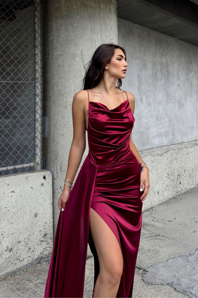 Mekafashion Allyso Degaje Yaka Yırtmaçlı Abiye