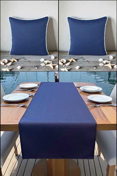 VISIONARIO مارين مفرش طاولة طويل 145x40 و 2pcs 45x45 وسادة مجموعة من مقاوم لل...