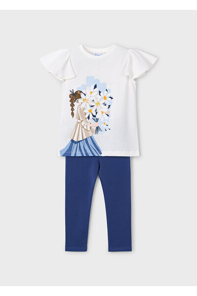 MAYORAL Girl's Printed T-Shirt and Tights Set Navy Blue 3724