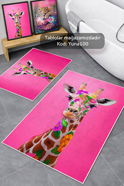STARYUNA Giraffe Pink Bath and Toilet Mat, Digital Print Pieces Washable Non-...